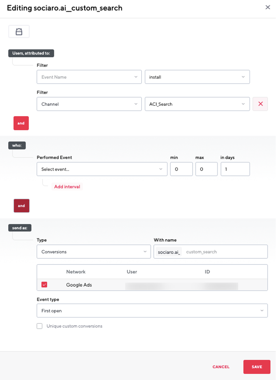 You can set up conversion tracking in three steps. Here is an example of setting up tracking for installs generated by traffic from the search engines.